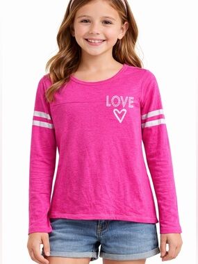 Love @ First Site Girls Pink Long Sleeve “LOVE” Graphic Size M 7/8 Cute Tee